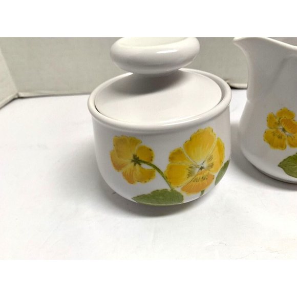 Noritake Progression Flower Time 9072 Creamer & Sugar Dish With Lid Yellow green - Picture 3 of 5